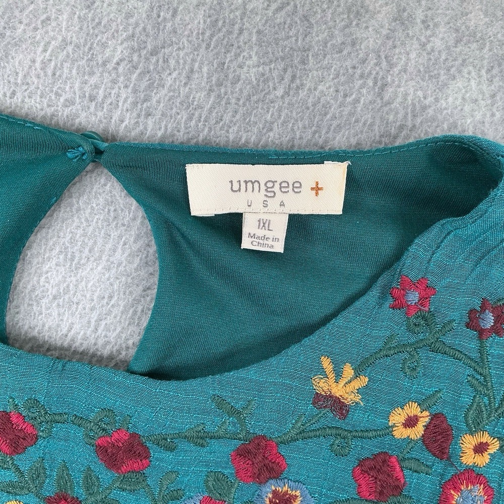Umgee Tunic Women 1XL Turquoise Green Embroidered Boho Flowy Dress - Picture 8 of 16